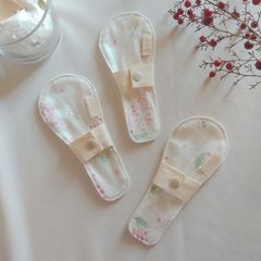 【Tバック用布ライナー】無添加コットンフランネルとダブルガーゼ 淡いピンクの花柄 15cm 2層 3枚セット