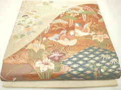 平和屋着物◎綴れ　太鼓柄袋帯　松皮菱鴛鴦花文　金糸　正絹　逸品　DAAK2774ob