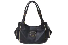 PRADA プラダ ハンドバッグ ワンショルダーバッグ ロゴプレート レザー ブラック アイボリー アンティークゴールド金具 美品 中古 4c076601