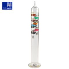 ドイツ製　ガリレオ温度計　４２ｃｍ　球体７個　シルバーチェーン・タグ（１８℃～２４℃）【メラーサーモ社製（ミュラーテルム）】【ガラスフロート温度計/手吹きガラス/温度計/インテリア/ディスプレイ】【アウトレット・訳あり】