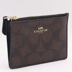 良品 コーチ 定期入れ/パスケース コインケース/小銭入れ キーリング付 ブラウン KYM