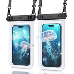 2枚セット スマホ防水ケース 【ダブルフック・安定性UP】斜めかけ 防水性能強化 水中撮影 IPX8 防水スマホケース ネックストラップ調節可能 タッチ操作 防水カバー 7インチ対応 シュノーケリング スイミング 海 プール 釣り 雨 潜水 水泳 雪 お風呂