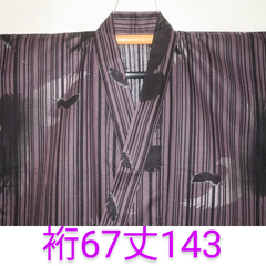 弐10457RM 遠州綿紬東京友禅調 男木綿着物浴衣 裄67丈143／絵画の世界・滅紫（けしむらさき）色「影鷹」 新品 高級浴衣