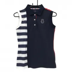 【超美品】キャロウェイ ノースリーブポロシャツ ネイビー×白 一部ボーダー 背面星 べア刺しゅう レディース M ゴルフウェア Callaway