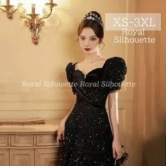 イブニングドレス パーティードレス ブラック 黒 パフスリーブ 大きいサイズ 謝恩会 ドレス ラメ パール オフショルダー 結婚式 XS S M L XL LL 2XL XXL 3XL XXXL 姫系 発表会 プリンセス ガーリー 豪華 パーティー