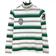 パーリーゲイツ 長袖ハイネックシャツ 白×黒×グリーン ボーダー コットン混  レディース 1(M) ゴルフウェア PEARLY GATES