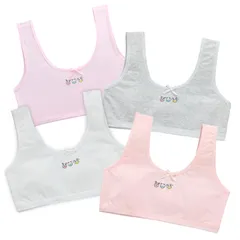 [FARFADET] ハーフトップ ファーストブラ カップなし 前二重布 ジュニア ブラジャー インナー ガールズ 小学生 中学生 4枚組 (うさぎ) [うさぎ] [Free Size]