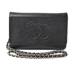 シャネル チェーンウォレット/ショルダーバッグ/長財布 キャビアスキン ブラック