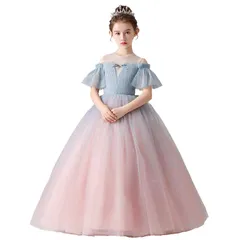 160_ピンク [VIISEN] 子供ドレス ジュニア ロングドレス 女の子 ピアノ発表会 キッズ お姫様ドレス 結婚式 演奏会 誕生日 パーティー プリンセスドレス フォーマル ワンピース 110/120/130/140/150/160 (ピンク, 160)