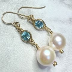 ブルージルコン　パール　ピアス