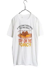 【お得なクーポン配布中!】 80s USA製 ジョーク キャラクター イラスト プリント Tシャツ メンズ L 古着 80年代 ヴィンテージ メッセージ アート シングルステッチ 白