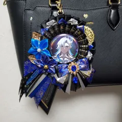 【オーダー】 痛ロゼット 白 ×黒 × 青　痛バ　桜　リボン　カラー変更無料