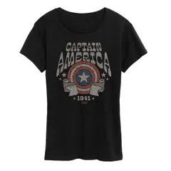 【送料無料】 マーベル レディース Tシャツ トップス Women's Marvel Captain America Vintage Band Graphic Tee Black
