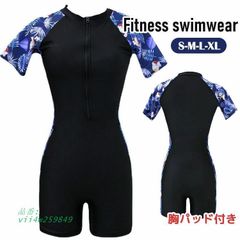 フィットネス水着 レディース スイムウェア 水着 競泳水着 練習用 30代 女性 40代 50代 体型カバー スイミング オールインワン プール ママ水着 パッド付き 半袖 vii4w259849