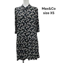 □ Max&Co. マックス&コー 膝丈ワンピース 半袖 花柄 黒 ブラック サイズXS S5T332