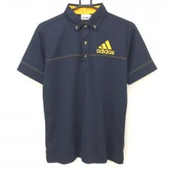 【超美品】アディダス 半袖ポロシャツ ネイビー ステッチオレンジ 格子柄織生地 胸ロゴプリント メンズ M/M ゴルフウェア adidas