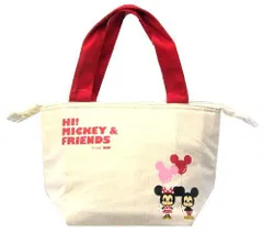 105135 キャラクター トートバック ミッキー＆ミニーマウス （ 生成/赤 )  （ ミニトート ) （ マチ付ランチバッグ ) （ 保冷 保温 トートバッグ かばん マザーバッグ 手さげ 手提げ サブバッグ 旅行 遠足 通学 )