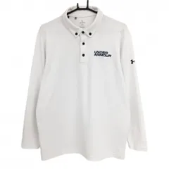 【美品】アンダーアーマー 長袖ポロシャツ 白 ロゴネイビー 織生地  メンズ XL/TG/EG ゴルフウェア UNDER ARMOUR