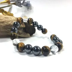 水晶×タイガーアイ×ヘマタイト パワーストーン ブレスレット 10mm 天然石 メンズ・レディース 男性・女性 数珠ブレス 開運  [3]