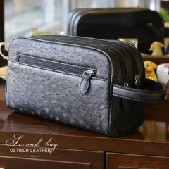 【特価】セカンドバッグ ハンドバッグ 男性 メンズ オーストリッチ フルポイント 本物 高級 本革 天然素材 天然皮革 駝鳥 ダチョウ リアル 大人 クイルマーク 送料無料 集金 銀行 鞄 かばん かっこいい カッコイイ クール【QSM-100】