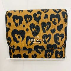 ★コーチ COACH 三つ折り財布 レオパード レザー ウォレット F23440 中古 005661