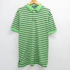 XL/古着 ラルフローレン 半袖 ブランド ポロ シャツ メンズ 90s ワンポイントロゴ 大きいサイズ コットン 黄緑他 ボーダー 25apr28 中古 ト
