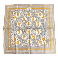 HERMES エルメス カレ バンダナ 55 スカーフ Les Nouveaux Amoureux de Paris 新パリの恋人たち グレー系 シルク100％【いおき質店】