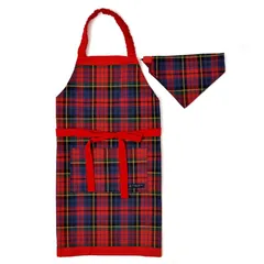 子供用 キッズエプロン 女の子 三角巾 セット 小学生 着脱簡単 130-160 タータンチェック・レッド カラフルキャンディスタイル N1248530 0