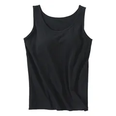 ブラトップ カップ付きインナー タンクトップ 綿95％ パッド一体型 シンプル 無地 見せインナー 肌に優しい 吸汗 快適 楽ちん 黒 白 紫 大きいサイズ rr-046
