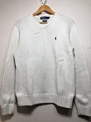010111 POLO by RALPH LAUREN 100% COTTON Vネック コットン ニット M ホワイト セーター ポロ ラルフローレン