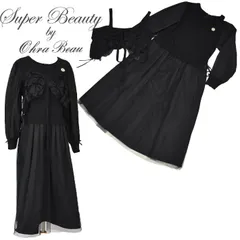 スーパービューティー レース ワンピース ボレロ 2点セット パワーネット 刺繍 パール フレアワンピース 重ね着 2511013 レディース カジュアル リボン ビシュー コサージュ ジェイシー 春/夏/秋 SuperBeauty ブラック