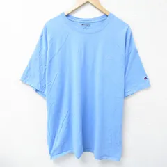 XL/古着 チャンピオン champion 半袖 ブランド Tシャツ メンズ ワンポイントロゴ 大きいサイズ クルーネック 水色 25jun09 中古