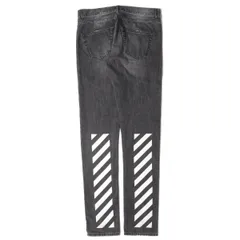 OFF-WHITE オフホワイト パンツ クラッシュ加工 ロゴ プリント スリム デニムパンツ ブラック 黒 31 イタリア製 ボトムス ジーンズ