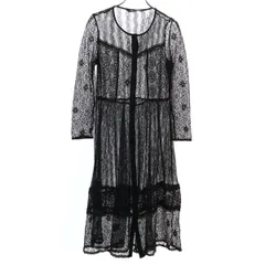 ZARA ザラ レース柄 7分袖 ワンピース M ブラック レディース 古着