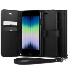 【在庫セール】ストラップ付き スタンド機能 カード収納 ワイヤレス充電対応 薄型 軽量 ウォレットS 手帳型 手帳型 手帳型 PUレザー iPhone7ケース ACS04413 ケース ケース ケース iPhone8 SE2 (ブラック) iPhone iPh