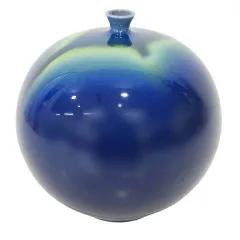 人間国宝 九谷焼 徳田八十吉 碧明燿彩 5号壺 彩釉 作家物 古美術 美術品 花瓶 花器 共箱 インテリア 置物