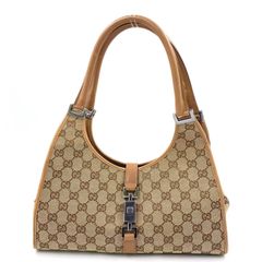 GUCCI ジャッキー GGキャンバス GGキャンバス セミショルダー レザー×キャンバス ベージュ×ライトブラウン ハンドバッグ シルバー 01719