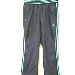 00'sアディダス　adidas　ナイロンパンツ　レディースM　黒色　緑刺繍ロゴ