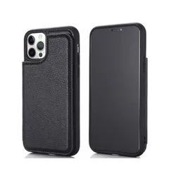 【 Antimam 】iPhone 12 PRO MAX (6.7インチ) 用 ケース 手帳型 財布型 新型 全面保護 耐衝撃 擦り傷防止 軽量 落下保護 手帳型 ケース（ブラック）アイフォン12プロ マックス 高級 PU革 背面 IC カード 収納 スタンド