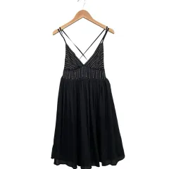 ザラ ベーシック ZARA BASIC タグ付き ドレス シフォンワンピース ビーズ刺繍 ブラック XS