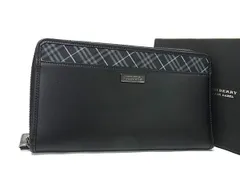 ■極美品■ BURBERRY バーバリーブラックレーベル レザー チェック柄 ラウンドファスナー 長財布 ウォレット ブラック系 BM2325のサムネイル