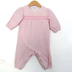 ファミリア ツナギ つなぎ オールインワン 長袖 ロンパース 花柄 ベビー 女の子用 70サイズ 白×ピンク Familiar 【中古】