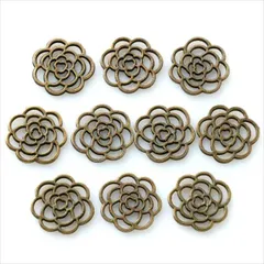 T-251X チャーム【カメリア】アンティーク 10個セット 金古美 花 椿 バラ 薔薇 フラワー レジン ピアス イヤリング ブレスレット ネックレス ハンドメイド アクセサリーパーツ