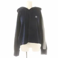 アディダスオリジナルス adidas originals GD2289 Velour Cropped Hoodie フーディ パーカー プルオーバー ベロア スリーストライプス XL 紺 白 ネイビー ホワイト /ES ■OS
