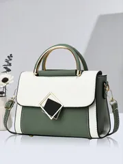 バッグ レディース ショルダーバッグ 金属装飾スクエアハンドバッグ、カラーブロック ショルダーバッグ、女性用バックル装飾ショルダーバッグ、小型クロスボディバッグ&ハンドバッグセット、PUレザーフラップ財布、最高の母