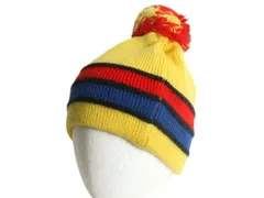 【お得なクーポン配布中!】 80s ボンボン付き ウール ニット キャップ メンズ レディース フリーサイズ 古着 SMILEY ヴィンテージ ニット帽 ボーダー ワッチ 防寒 帽子