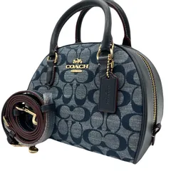 新品未使用<!-利用不可文字-!>COACH コーチ ハンドバッグ ショルダーバッグ 2way 手提げ 肩掛け 斜め掛け シャンブレー デニム サッチェル シドニー シグネチャー レディース お出かけ ゴールド金具 レザー ネイビー お出かけ おしゃれ