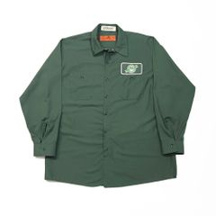 【90s~00s】RED KAP レッドキャップ 長袖 ワークシャツ 企業ロゴ ワッペン グリーン XL