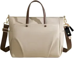 CARRY ALL BEFORE ONE ビジネスバッグ レディース トートバッグ A4 15～16インチPC対応 2way ショルダーベルト取り外し可 外ポケット付き 軽量 大容量 撥水・耐傷(ベージュ,  M)