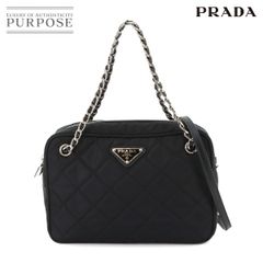 新品同様 プラダ PRADA 2way チェーン ハンド ショルダー バッグ ナイロン サフィアーノレザー ブラック 1BH910 キルティング 90289517